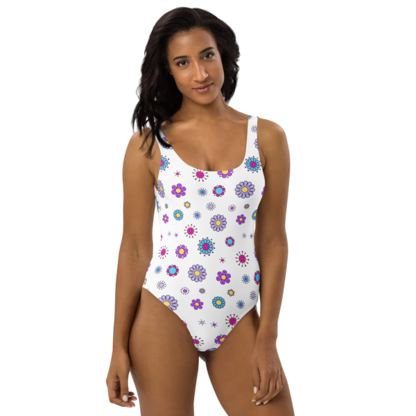 White Flowery One-Piece Swimsuit