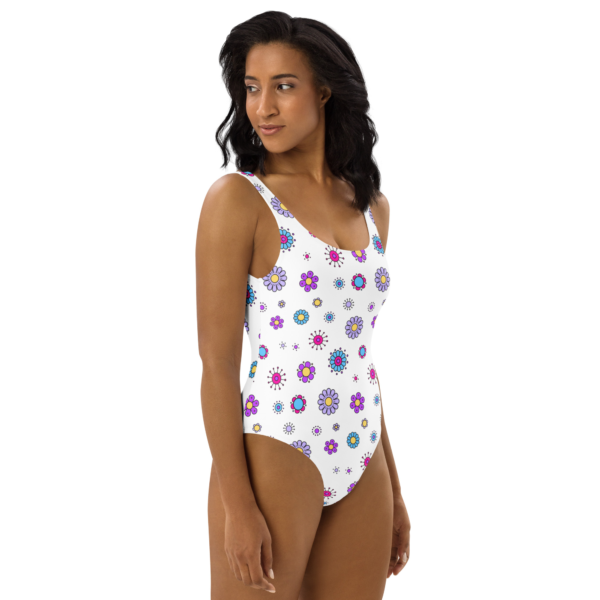 White Flowery One-Piece Swimsuit - Image 3