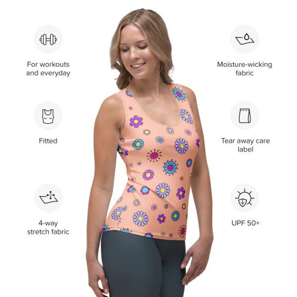 Peach Flowered Sublimation Cut & Sew Tank Top - Image 3