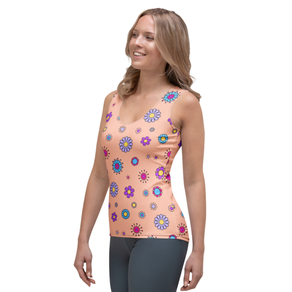 Peach Flowered Sublimation Cut & Sew Tank Top - Image 2