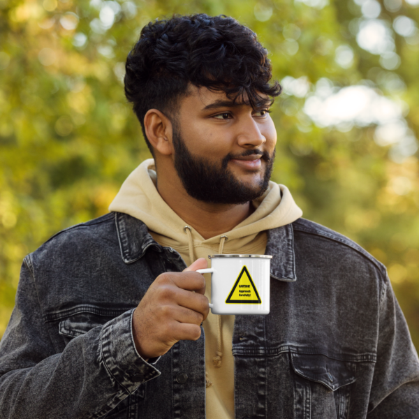 "Caution" Enamel Mug - Image 3